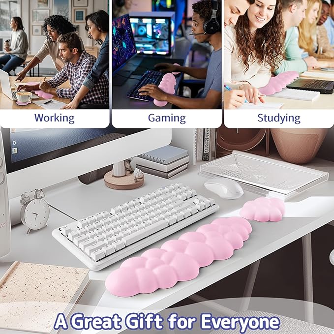 Sushret Cloud Wrist Rest Keyboard, Cloud Keyboard Wrist Pad Set with PU Leather Memory Foam, Cute Arm Rest for Palm Support, PC/Gaming Desk Accessories/Office Setup/Computer Hand Cushion - Pink