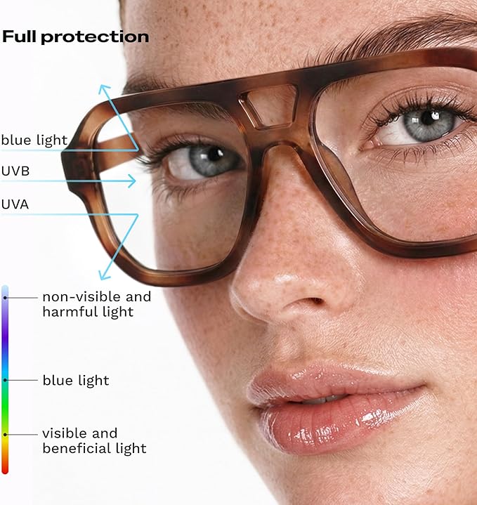 livho Retro Aviator Blue Light Blocking Glasses for Women Men with Soft Case, Trendy Rectangle Computer Eyeglasses
