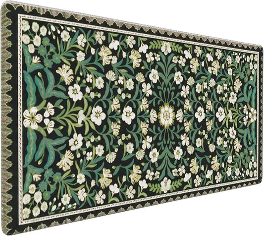 Floral Dark Green XXL Desk Pad - Extra Large Anti-Slip Mouse Pad with Stitched Edges for Computer, Keyboard & Office | Aesthetic Desk Mat for Women, Home Office Decor & Supplies