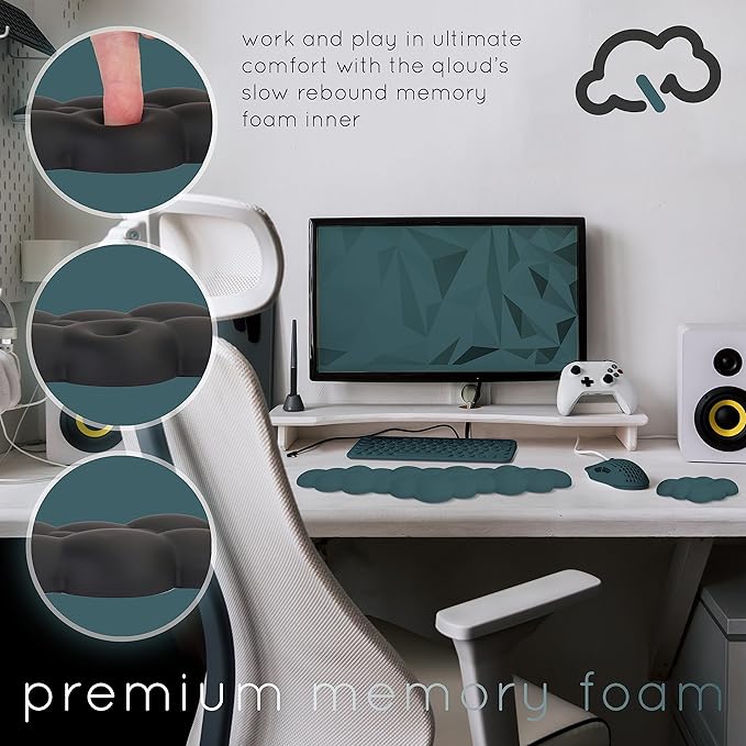Create-ables Qloud Cloud Wrist Rest Keyboard Wrist Rest for Computer Keyboard Pad, Cloud Keyboard Wrist Rest, Wrist Pad for Keyboard, Memory Foam, Non Slip Base, Comes with Mouse Pad - Dark Teal