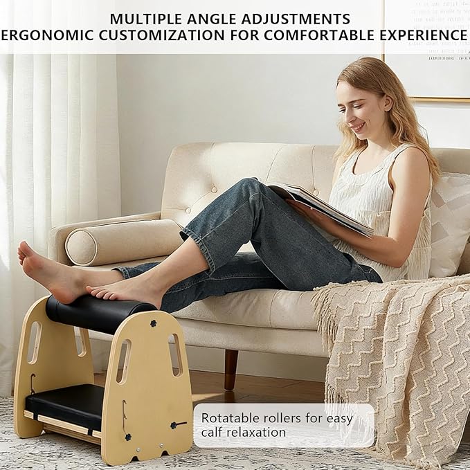 Double Layer Wooden Foot Stool for Under Desk, Foam Roller Top + Cushioned Bottom with Replaceable Massage Pad, Ergonomic Design, Suitable for Office, Home, Gaming, All Seasons Use(Purple)