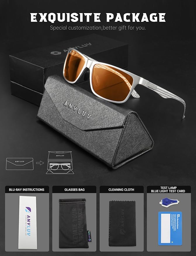 ANYLUV Carbon Fiber Reading Glasses for Men Women, Blue Light Blocking Computer Readers, Anti Glare Spring Hinge