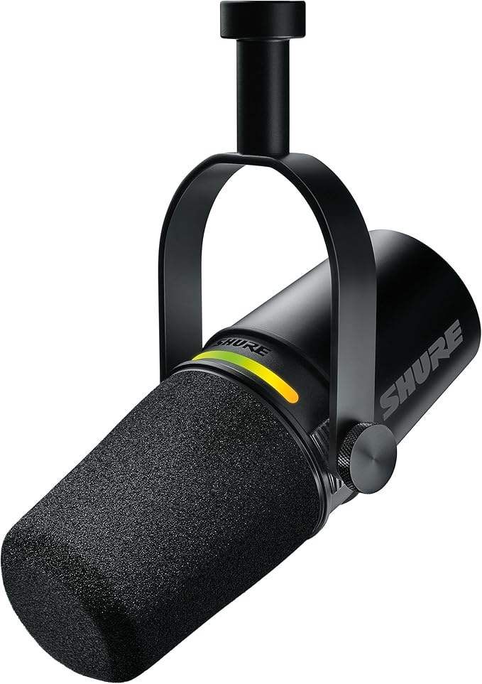 Shure MV7+ Podcast Dynamic Microphone – OBS Certified, Enhanced Audio, LED Panel, USB-C & XLR Outputs, Auto Level Mode, Digital Pop Filter, Reverb Effects – for Podcasting, Streaming, Recording, Black