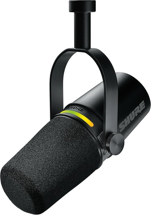 Shure MV7+ Podcast Dynamic Microphone – OBS Certified, Enhanced Audio, LED Panel, USB-C & XLR Outputs, Auto Level Mode, Digital Pop Filter, Reverb Effects – for Podcasting, Streaming, Recording, Black