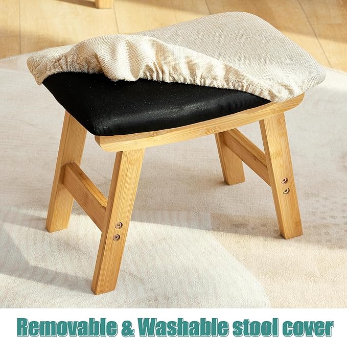 viewcare Pruple Foot Stools Ottoman, Purple Small Soft Footrest Ottoman with Wood Legs, Sofa Footrest Extra Seating for Living Room Entryway Office
