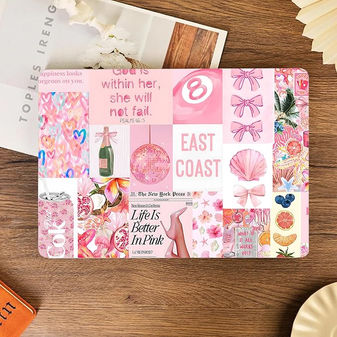 G JGOO Compatible with MacBook Air 13 inch Case 2026 2025-2022 M5 A3449 M4 A3240 M3 A3113 M2 A2681, Plastic Hard Shell for MacBook Air 13.6 inch Case +Keyboard Cover+Screen Protector, Pink Collage