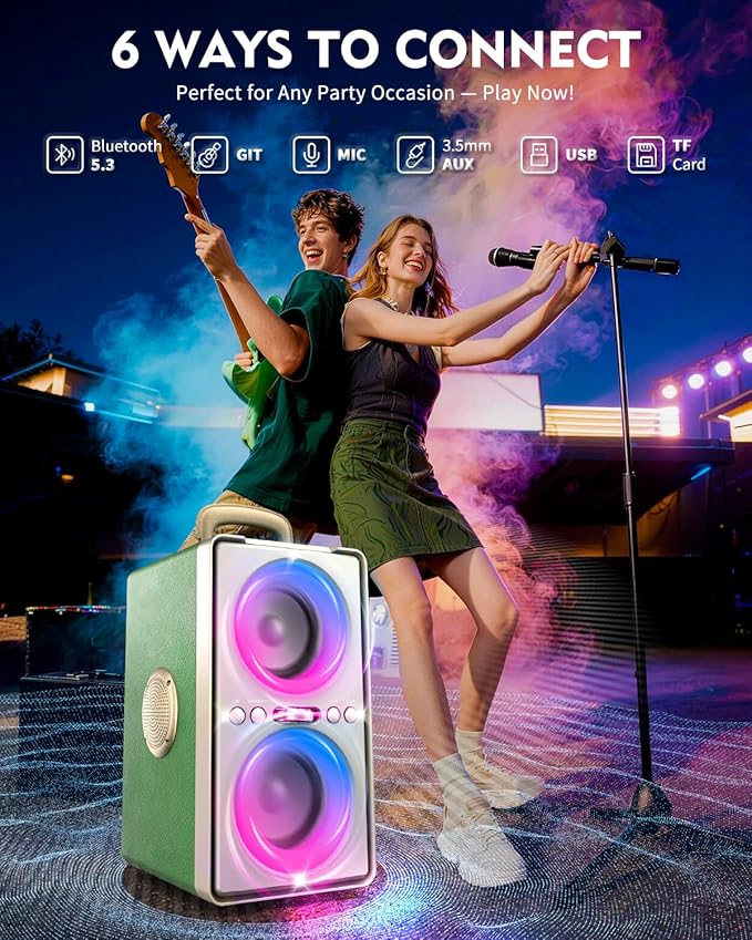 Bluetooth Speaker, 240W Peak Loud Party Speaker with Big Bass, 20H Playtime, TWS, BT5.3, Large Portable Wireless Boom Box with LED Light for Outdoor Backyard Beach Home (Leather Green)