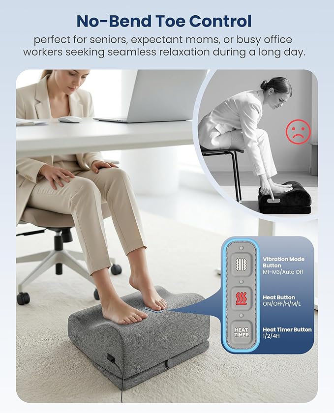 Comfier Under Desk Foot Rest at Work with Graphene Fast Heat Cloth,Ergonomic Heated Foot Stand with 2 Heights & 3 Heat & 3 Vibration,Heel Support for Back,Leg Pain Relief,Office Home,Gift Men,Women