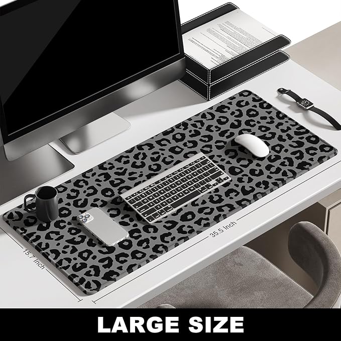 BOSOBO Large Mouse Pad, Desk Pad, XXL XL Extended Gaming Mouse Pad, Desk Mat for Office & Home, Long Keyboard Mat, Huge Mouse Pad, Desktop Full Cover 35.5 x 15.7 Inches, Black Leopard Print