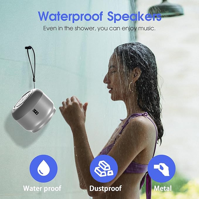 LFS Portable Bluetooth Speaker,Small Bluetooth Speake,Ultra Long Play 15 Hours,TWS Pairing,Suitable for Home,Pool,Beach,Boating, Hiking, Camping for Waterproof Outdoor Mini Speaker-Silver White