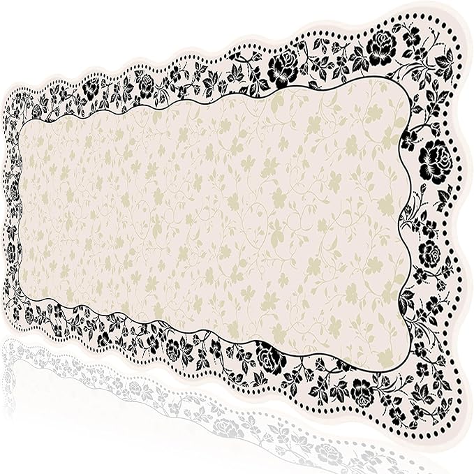 L-SPOUTTO Vintage Floral Mouse Pad,Aesthetic Scalloped Desk Mat XXL Large Gaming Mousepad,35.4x15.7in Non-Slip Keyboard Pad Waterproof Desktop Mat for Laptop Computer Work Game Office-Seamless Floral