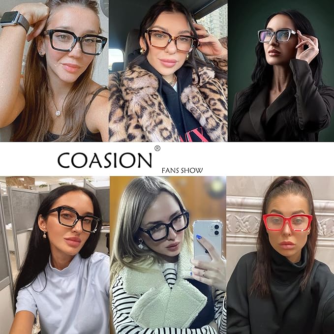COASION Blue Light Blocking Eyeglasses Classic Thick Square Rim Frame Eyewear for Women Men