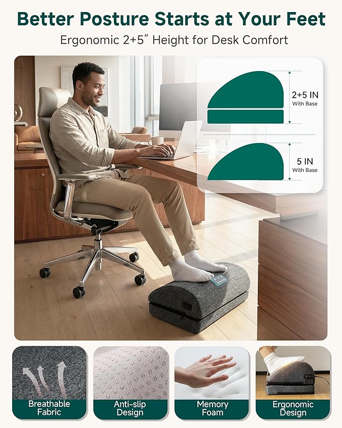 Snailax Footrest Massager with Adjustable Vibrating Heat, Ergonomic Footrest for Desk & Office, Foot Massager for Relaxation, Stress Relief & Circulation Boost, Product for Office Workers