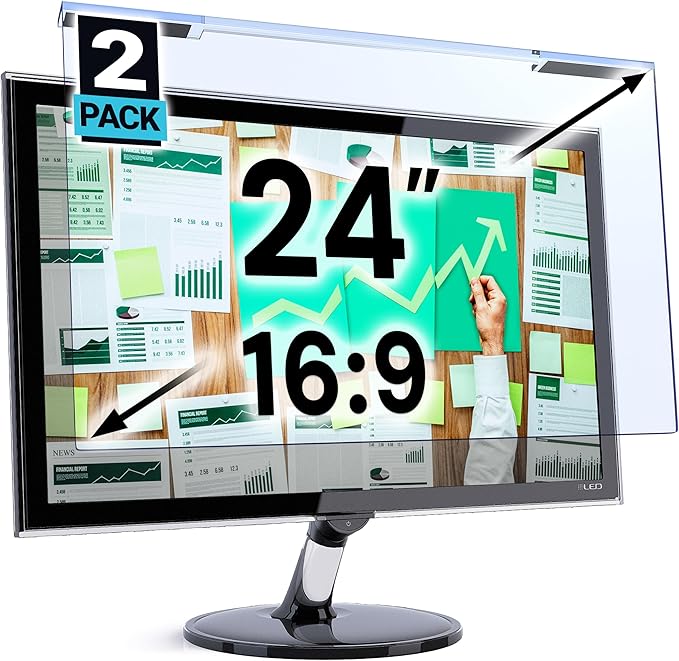 VINTEZ Blue Light Screen Protector for 24 Inch Computer Monitor and Laptop – Anti-UV Blue Light Blocking Film for Desktop PC, Eye Protection Filter, 21.2" x 12.6", 2 Pack