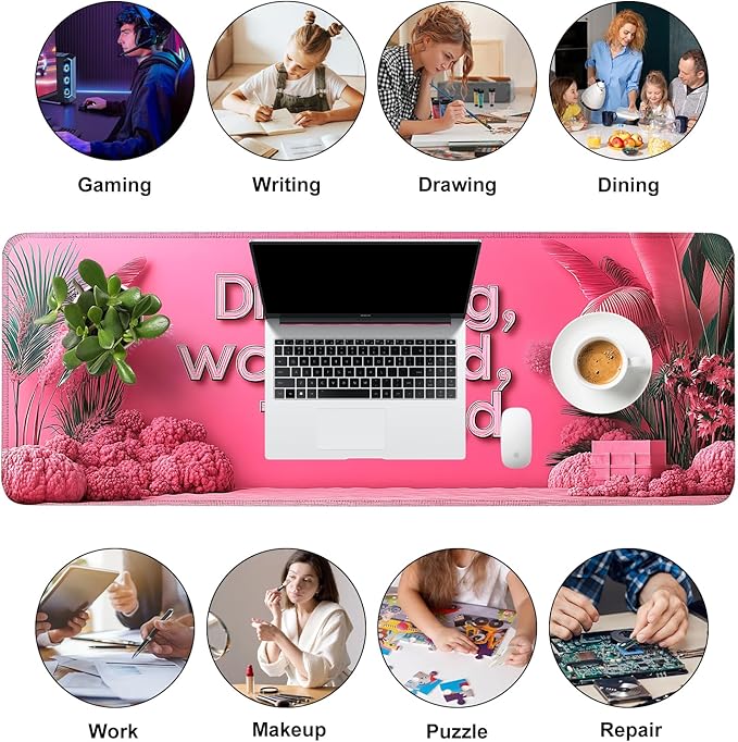 Mouse Pad, Large Anti-Slip with Stitched Edges Desk Mat Desktop Laptop Computer Desk Keyboard Mat,Table Protector Blotter Mat (Work Hard, 31.5" x 11.8")