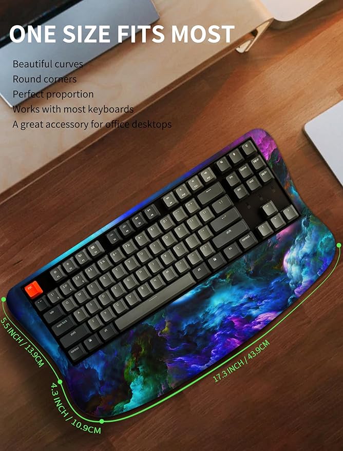 Ergonomic Wave Wrist Rest with Keyboard Stand, Cushioned Palm Rest, Comfortable Integrated Memory Foam for Natural Typing and Relieve Wrist Pain, Nebula