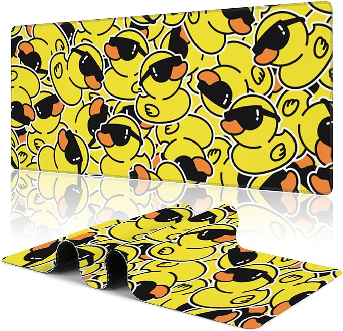 Gaming Mouse Pad,Kawaii Cute Yellow Duck Desk Pad,31.5""X15.7"" Extended Gaming Mouse Pad Mat with Stitched Edge Non-Slip Base Big Mouse Pad for Office Keyboard Laptop, Large, WDQ-D08