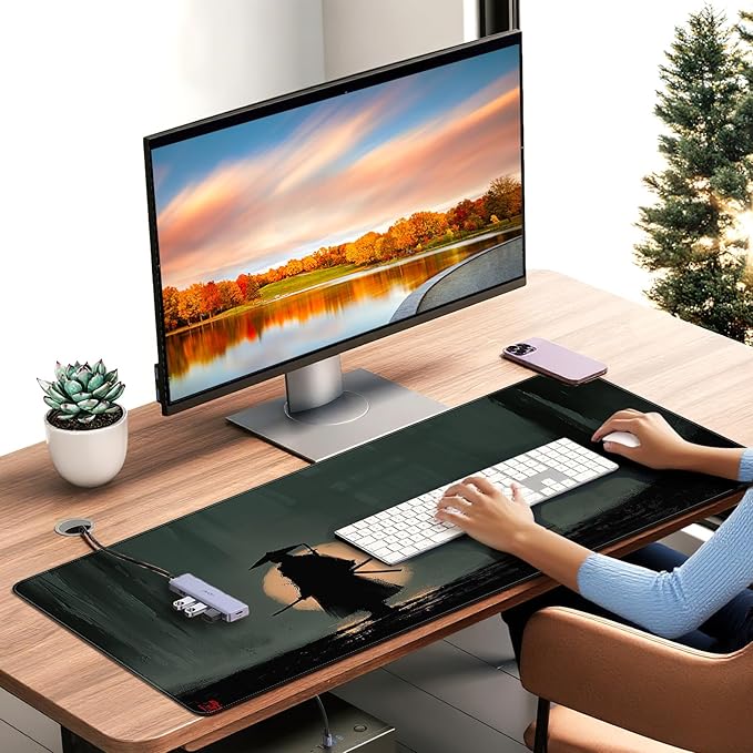 35.4 x 15.7 inch, XXL Extra-Large Gaming Mousepad, Featuring a Japanese Lone Samurai Design, a wear-Resistant, Scratch-Resistant, and Waterproof Surface, and a Non-Slip Rubber Base.