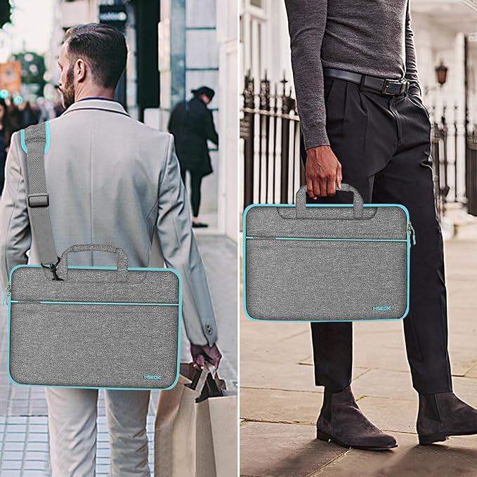 Hseok Laptop Shoulder Bag 13-14 inch Shockproof Water-Resistant HandBag with Small Case Compatible with MacBook Pro/Neo 14" M5/M4/M3/M2/M1, Mac Air/Pro 13.3", XPS 13/14, Most 13"-14" PC,DK gray-blue