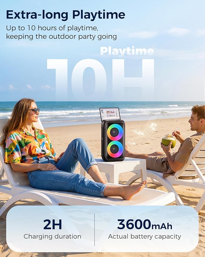Bluetooth Speaker，Portable Party Speaker with Colorful Lights，Wireless Speaker with HD Loud,Surround Sound Systems Support TWS/AUX/USB/TF Card Ideal for Party,Home,Outdoor Camping