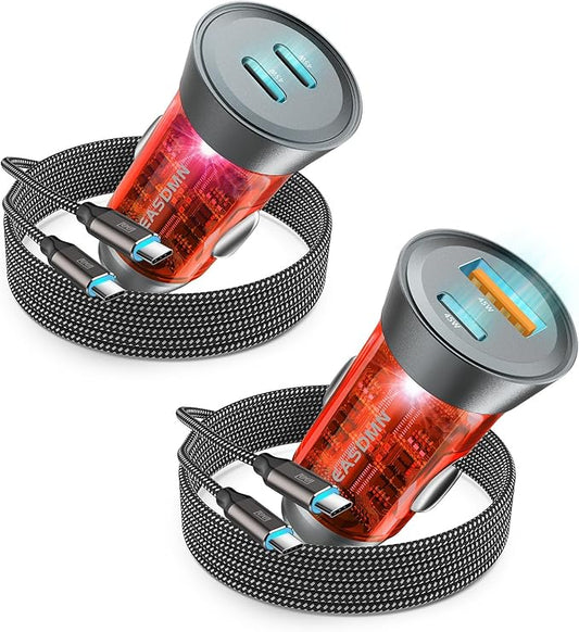 2-Pack 90W USB C Super Fast Car Charger, Dual-Port [PD/PPS 45W & QC 45W] Car Cigarette Lighter USB Charger Adaper for Samsung Galaxy S25 Ultra/S25+/S24 Ultra/S23+, Note 20/10,Tab S9, iPhone 15(Orange)