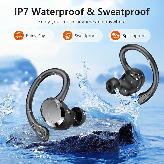 sprtoybat Wireless Earbuds, 2026 New Bluetooth 5.4 Headphones Sport Earphones with 68Hrs Playtime LED Display ENC Noise Cancelling Mic, IPX7 Waterproof Over Ear Ear Buds with Hook for Sports/Running