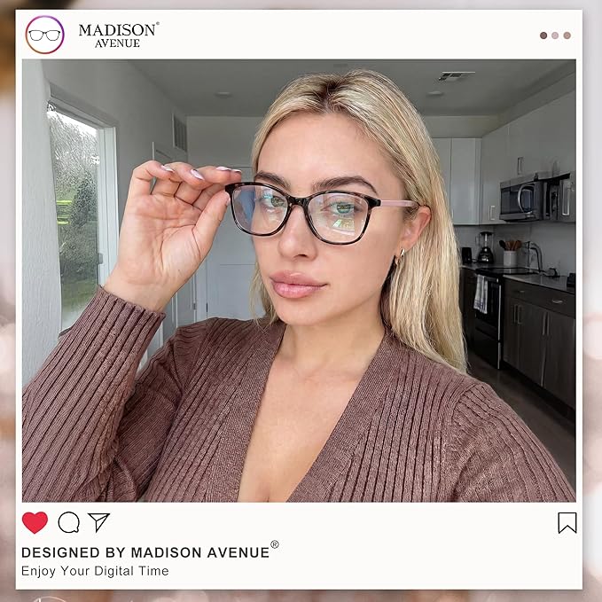 Madison Avenue Blue Light Blocking Glasses Anti Eyestrain UV Glare Blue Light Glasses for Women with Case, TV Phone Computer Gaming Eyeglasses (Pink Demi)