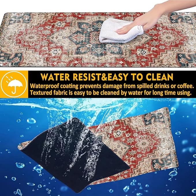 Desk Pad,Persian Style Textile Rug Texture Gaming Mouse Pad,31.5"X15.7" Extended Gaming Mouse Pad Mat with Stitched Edge Non-Slip Base Big Desk Mat for Office Keyboard Laptop