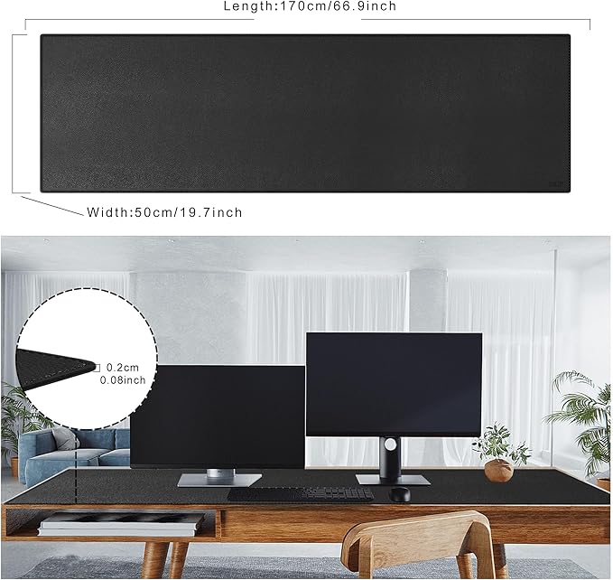 Cacoy 67" x 20" Leather Desk Mat, Extended PU Leather Desk Pad Protector, Large Gaming Mouse Pad for Desk, Desk Blotter, Desk Pads on Top of Desks, Desk Matt for Desktop, Office Desk Mat (Black)