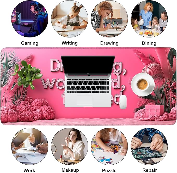 Mouse Pad, Large Anti-Slip with Stitched Edges Desk Mat Desktop Laptop Computer Desk Keyboard Mat,Table Protector Blotter Mat (Work Hard, 35.4" x 15.7")