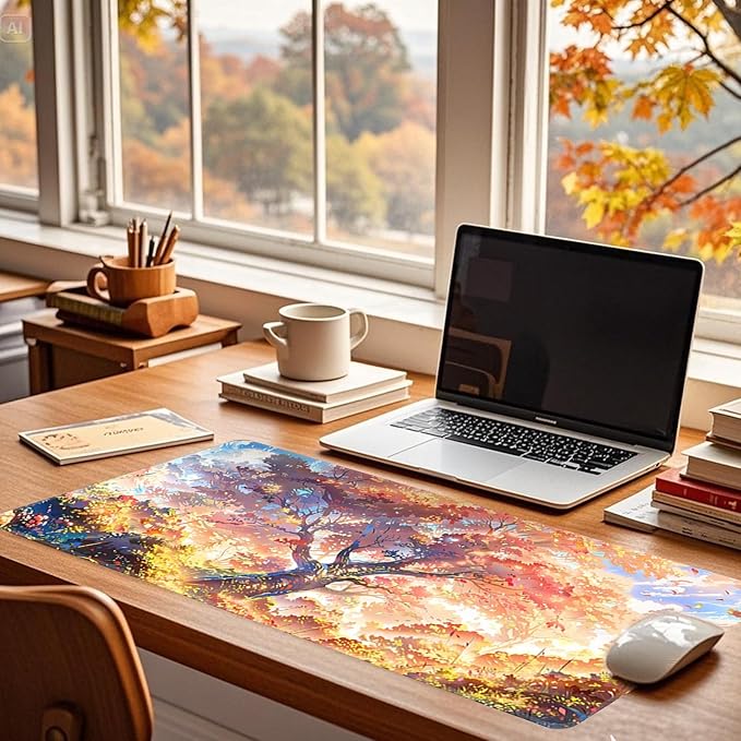Gaming Mouse Pad 31.5x11.8 inch XL Large Extended Mouse Pad, Big Mousepad Desk Mat for Computer with Non-Slip Rubber Base and Stitched Edge-Maple Leaves