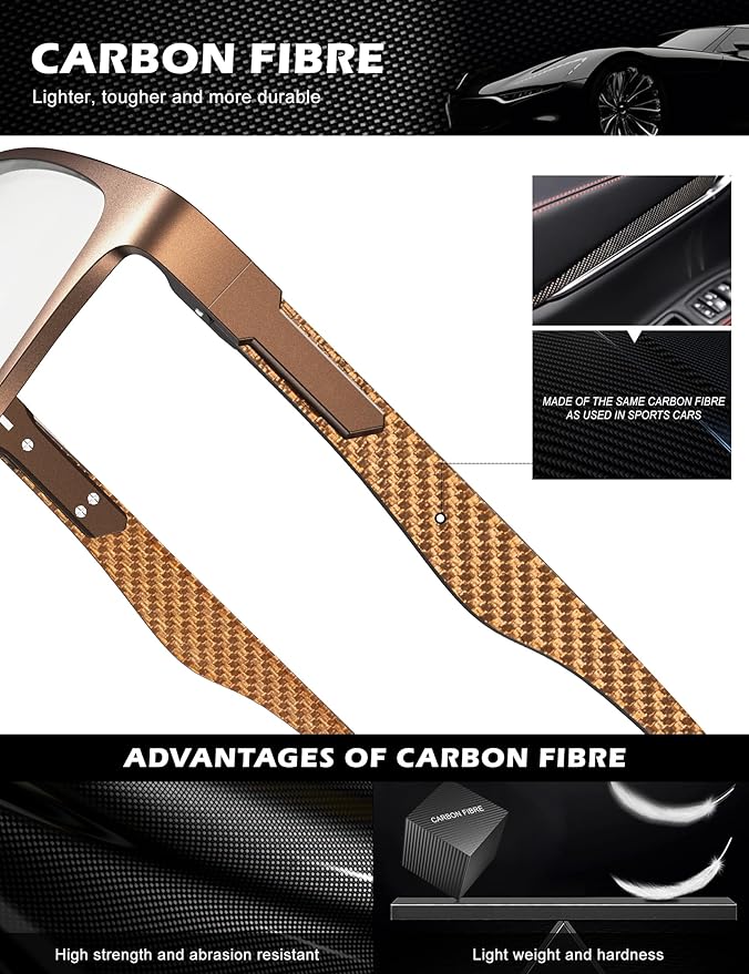 ANYLUV Carbon Fiber Reading Glasses for Men Women, Blue Light Blocking Computer Readers, Anti Glare Spring Hinge