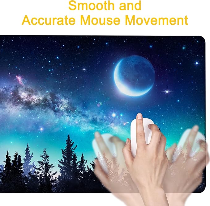 Desk Mat Moon Starry Sky Desk Pad for Keyboard and Mouse, Large Mousepad with Stitched Edges for Work Game Office, 31.5 x 11.8 in
