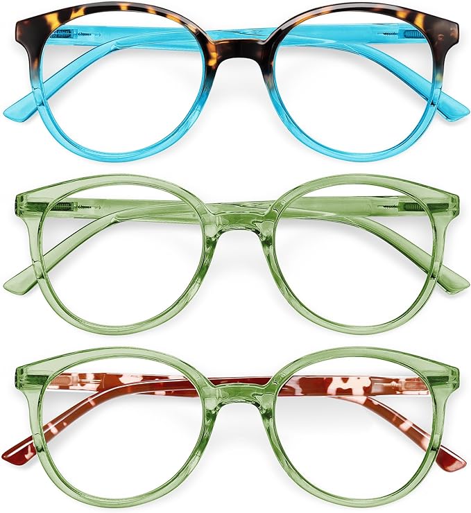 IBOANN Chic & Comfy Blue Light Glasses for Women - 3-Pack Round Frames, Screen-Ready Style with UV Protection Coating