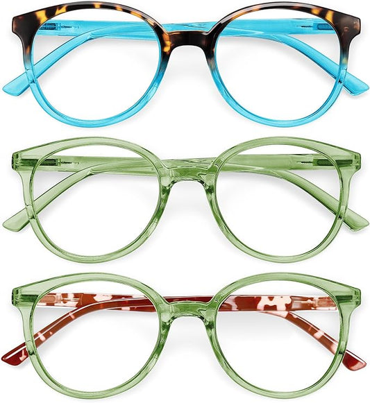 IBOANN Chic & Comfy Blue Light Glasses for Women - 3-Pack Round Frames, Screen-Ready Style with UV Protection Coating