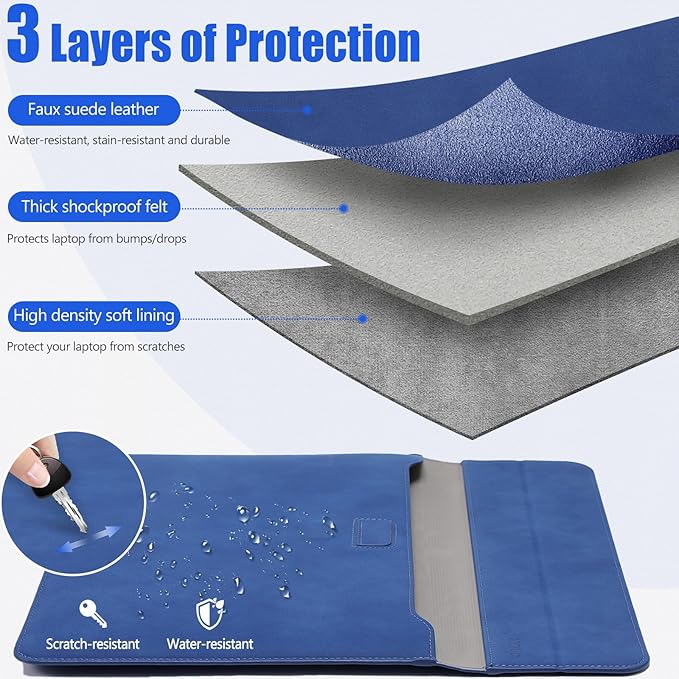HYZUO 15-16 Inch Laptop Case Bag Sleeve with Stand Feature for MacBook Pro 16 M5/M4/M3/M2/M1 Pro/Max 2026-2019, XPS 15, MacBook Pro 15 2015-2012, Samsung Galaxy Book Flex 15, Klein Blue
