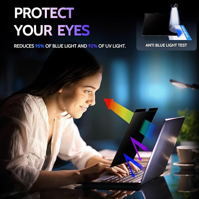 Peslv Privacy Screen for MacBook Pro 13 In (2016-2022, M1, M2) & MacBook Air 13 Inch (2018-2021, M1), MagicSuction™ Removable Anti Spy Black Protector, Glare Blue Light Filter for Mac Laptop Computer