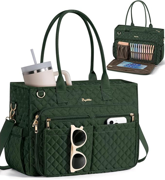Bagstellar Teacher Bags for Women, 15.6 inch Laptop Work Tote Bag Quilted Nurse Bible Computer Shoulder Bag for School Travel | Dream Tote Work Bag, with 40oz Cup Holder, Insulated Pocket, Zipper & Strap, Office Briefcase, Ideal Gift for Women