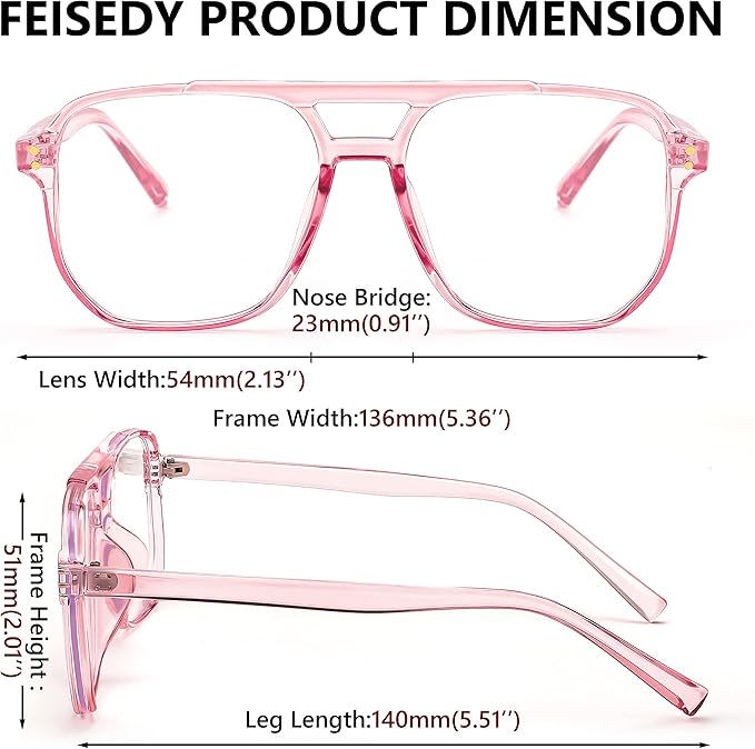 FEISEDY Blue Light Blocking Glasses Fake Nerd Clear Square Computer Lightweight Pilot Glasses Frame Oversized B2866