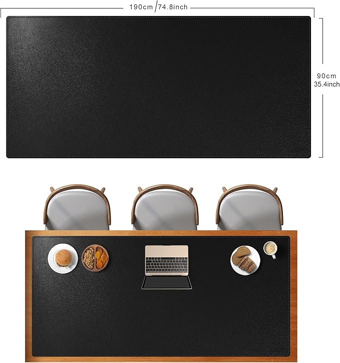 Cacoy 74.8" x 35.4" Leather Desk Mat, Office Conference Table Mat, Huge Gaming Mousepad, Waterproof Meeting Table Desk Pad for Office Conference Room and Home, Black