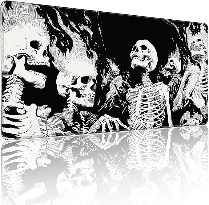 XXL Gaming Mouse Pad, Horror Skull Pattern Black and White, 35.4 x 15.7 Inches, Non-Slip Rubber Base, Waterproof Microfiber Cloth Surface