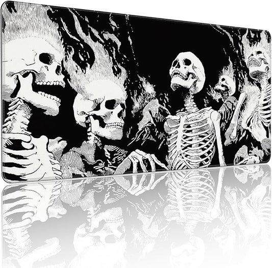 XXL Gaming Mouse Pad, Horror Skull Pattern Black and White, 35.4 x 15.7 Inches, Non-Slip Rubber Base, Waterproof Microfiber Cloth Surface