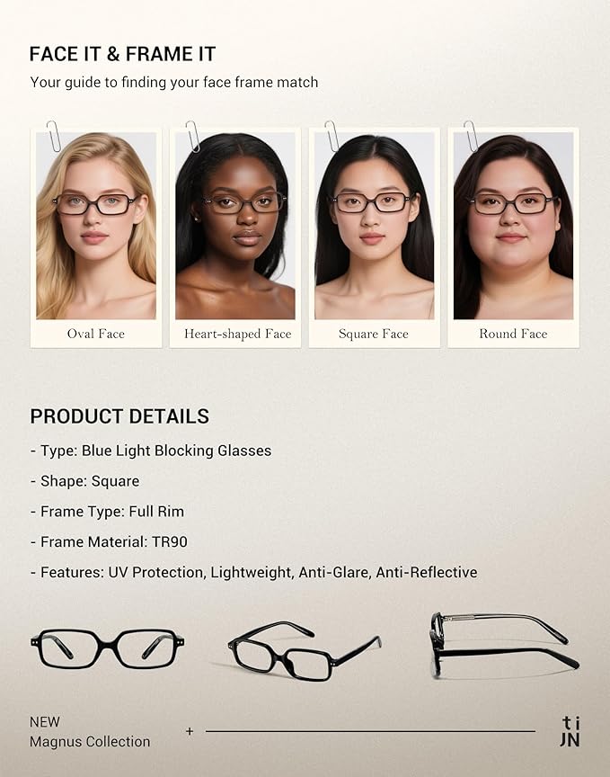 TIJN Blue Light Blocking Glasses Women Men Retro Cat Eye Square Oval Anti Glare Screen Computer Gaming Daily Eyeglasses TR90
