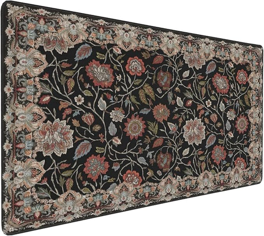Floral XXL Large Desk Pad Mat - Anti-Slip Stitched Edges Mouse Pad for Women, Office & Home, Extra Big Computer Keyboard Mat for Desktop, Cute Aesthetic Office Supplies & Desk Decor