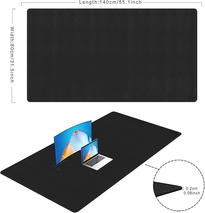 Cacoy 55" x 31.5" PU Leather Desk Mat, Oversized Waterproof Desk Pad Protector, XXL Large Gaming Mouse Pad & Keyboard Cover, Dual-Side Office Desk Blotter Mat for Computer, Home & Work (Black)