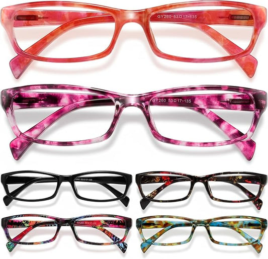 Gaoye Reading Glasses for Women, 6 pack Fashion Readers for Women Men Spring Hinge Eye Glasses, Blue Light Reading Glasses