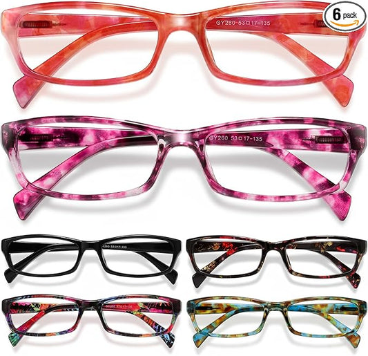 Gaoye Reading Glasses for Women, 6 pack Fashion Readers for Women Men Spring Hinge Eye Glasses, Blue Light Reading Glasses