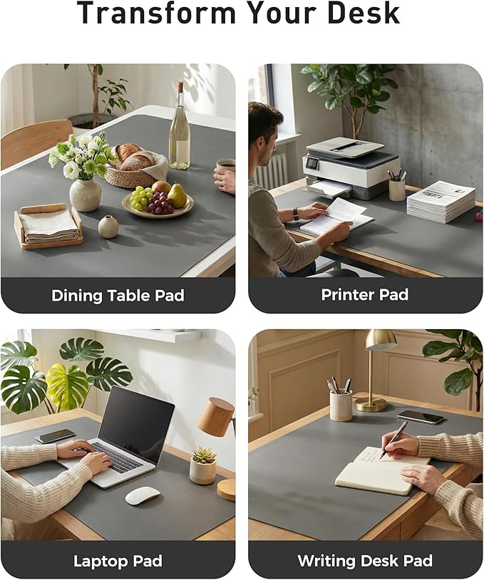 Aothia Faux Leather Desk Mat - Large Mouse Pad, Non-Slip PU Leather Blotter, Waterproof Writing Surface for Office and Home (Grey, 63" x 24")