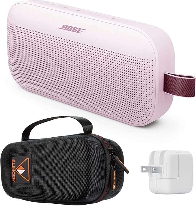 Bose NEW SoundLink Flex Portable Bluetooth Speaker (2nd Gen), Outdoor Speaker with Hi-Fi Audio, Up to 12 Hours Battery, Waterproof and Dustproof, with Slinger Hard Travel Case & USB Plug (Petal Pink)