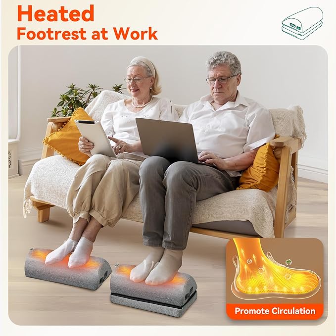 Snailax Heated Foot Rest Under Desk at Work, FSA Eligble Desk Foot Stool with Heat & Vibration Massage, Adjustable Height, 2 Heat Levels Foot Warmer Feet Heater for Office Chair, Gaming Home Use